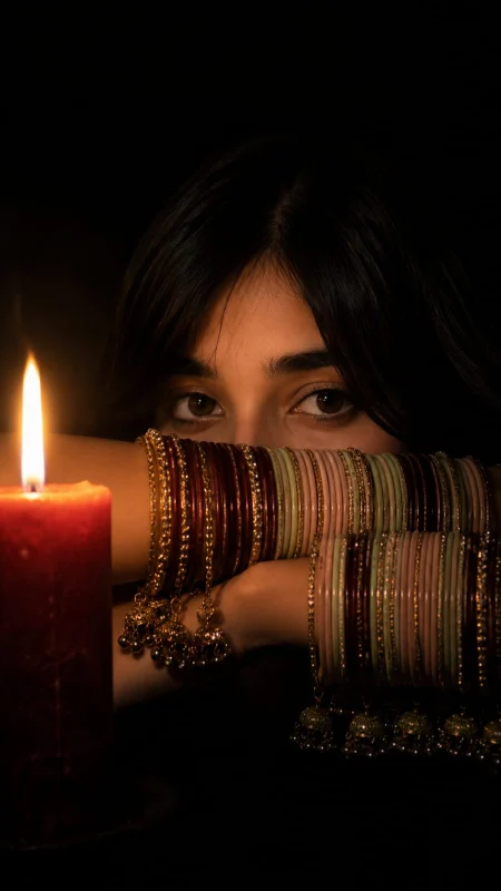 Cinematic girl portrait with colorful traditional bangles