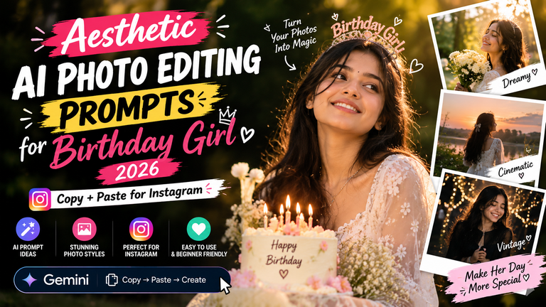 Aesthetic AI Photo Editing Prompts for Birthday Girl 2026 : Copy and Paste for Instagram